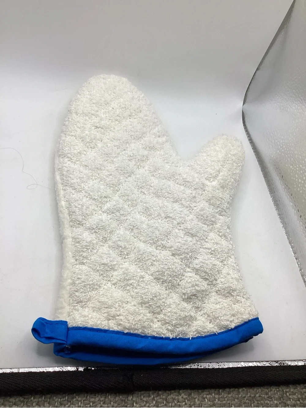 Merry Mushroom Blue Green Terrycloth Oven Mitt 1970s